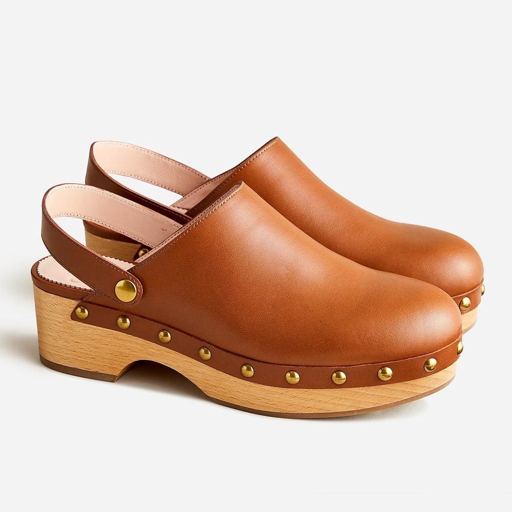 J. Crew Cognac Leather Studded Clogs